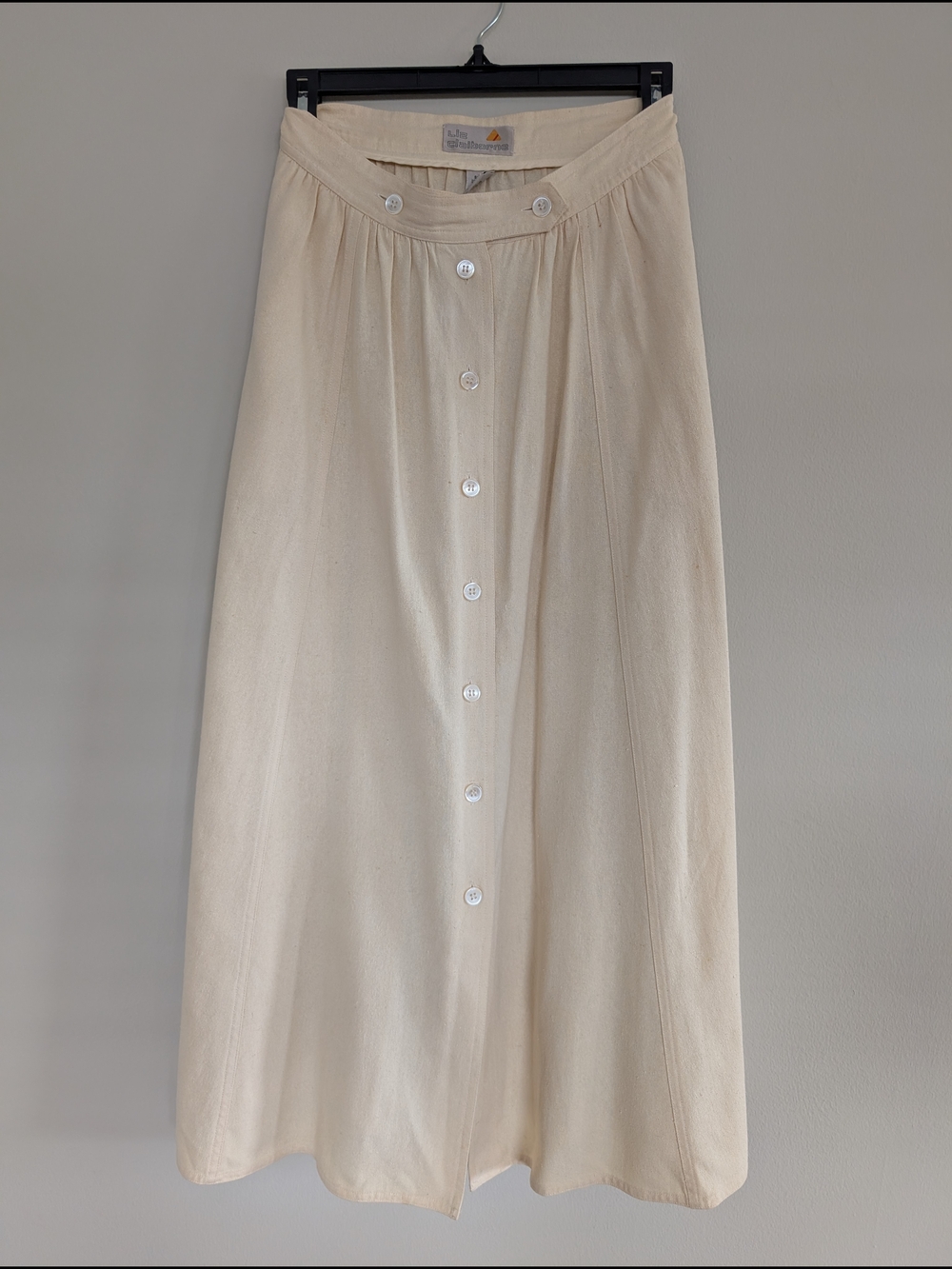 Vintage Liz Claiborne Cream Button-Down a-line Midi Skirt 100% Silk Sz S